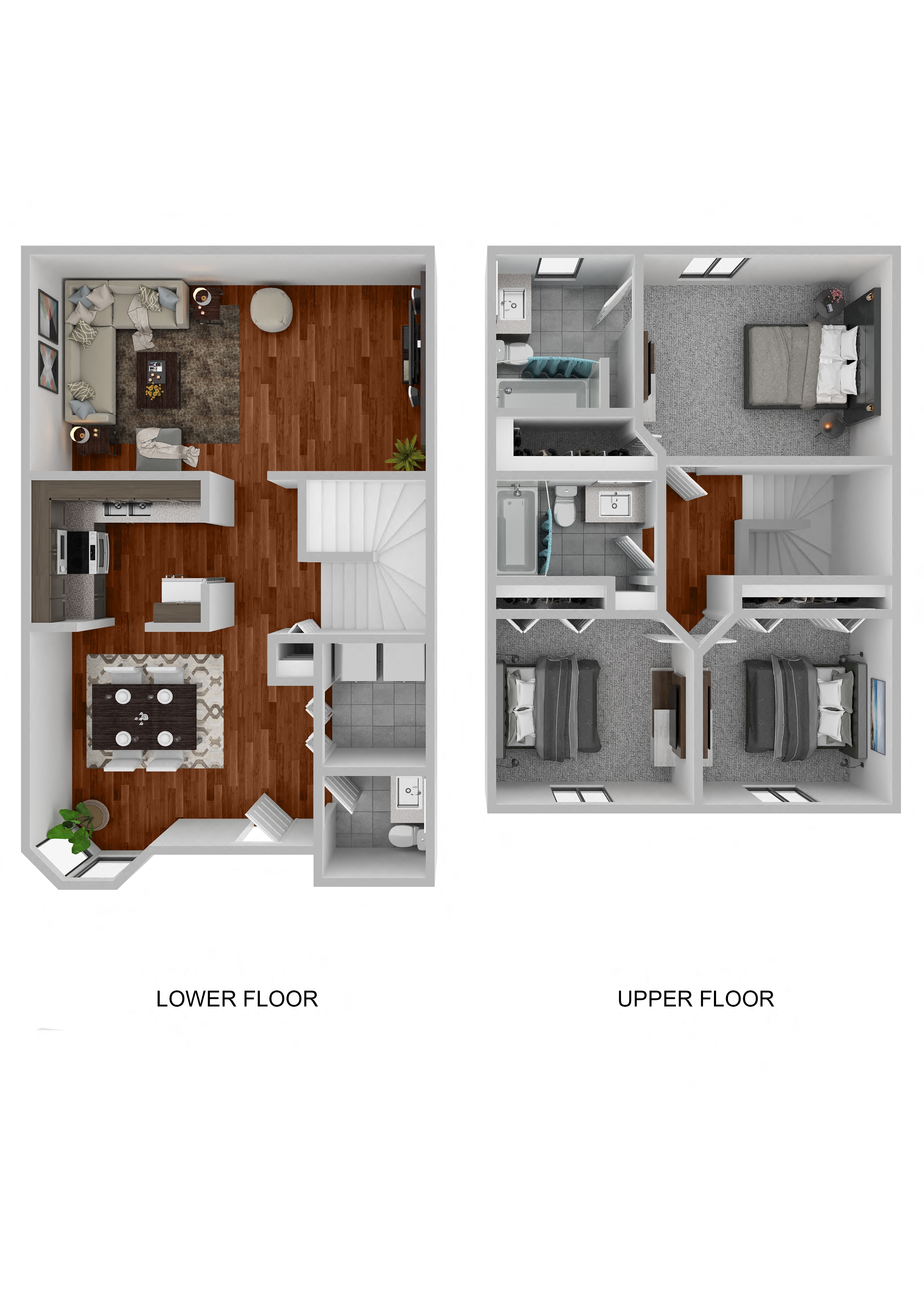 Floor plan for 3 beds, 2.5 baths, 1211 sqft